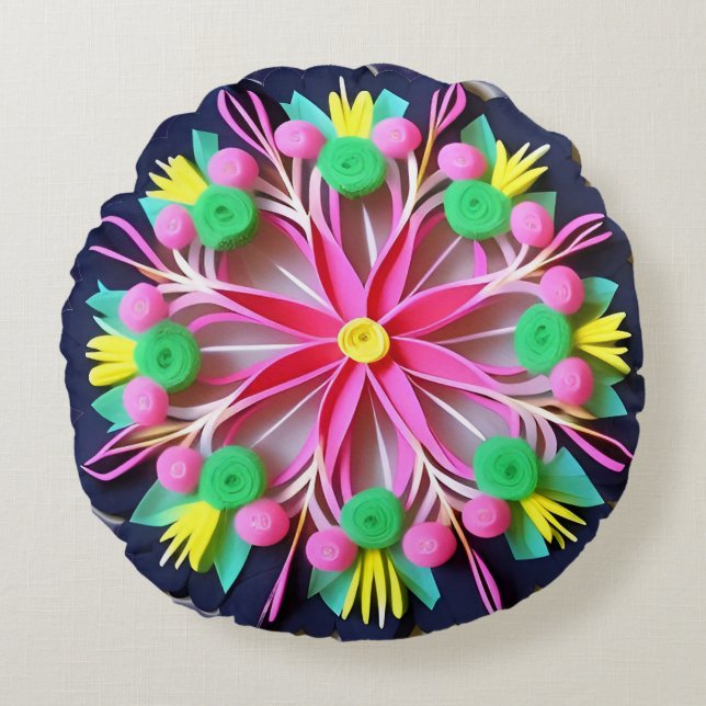Blume Mandala Rundes Kissen (Vorderseite)