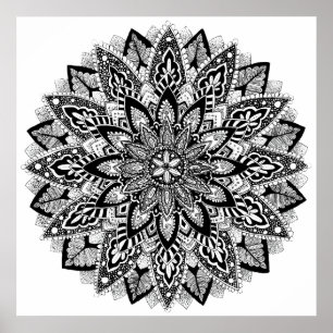 Blume Mandala Schwarzweiß Poster