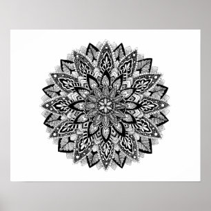 Blume Mandala Schwarzweiß Poster