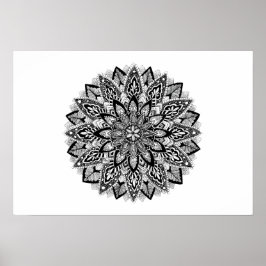Blume Mandala Schwarzweiß Poster
