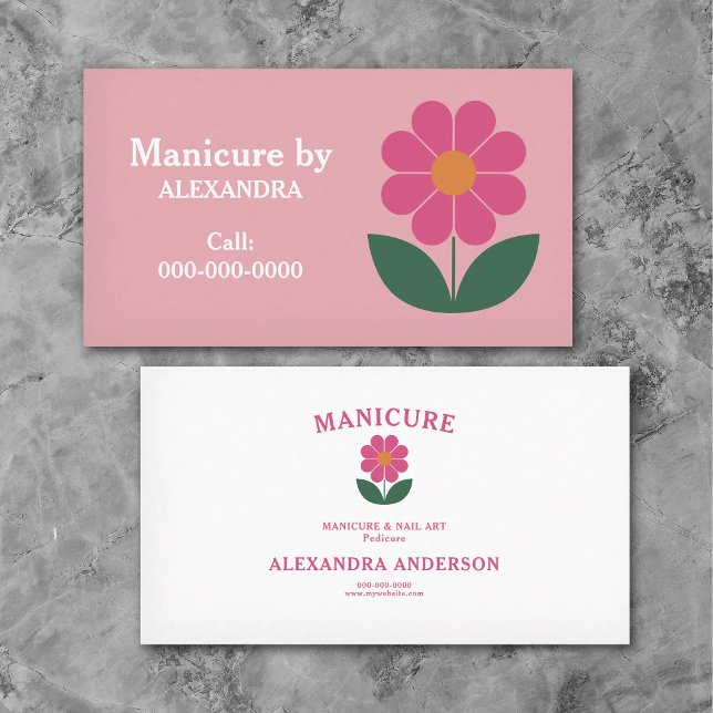 Blume & Maniküre Pink Visitenkarte (Flower & Manicure Pink Business Card)
