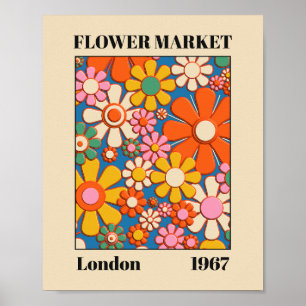 Blume Market London 1967 farbenfroher Retro 60er Poster