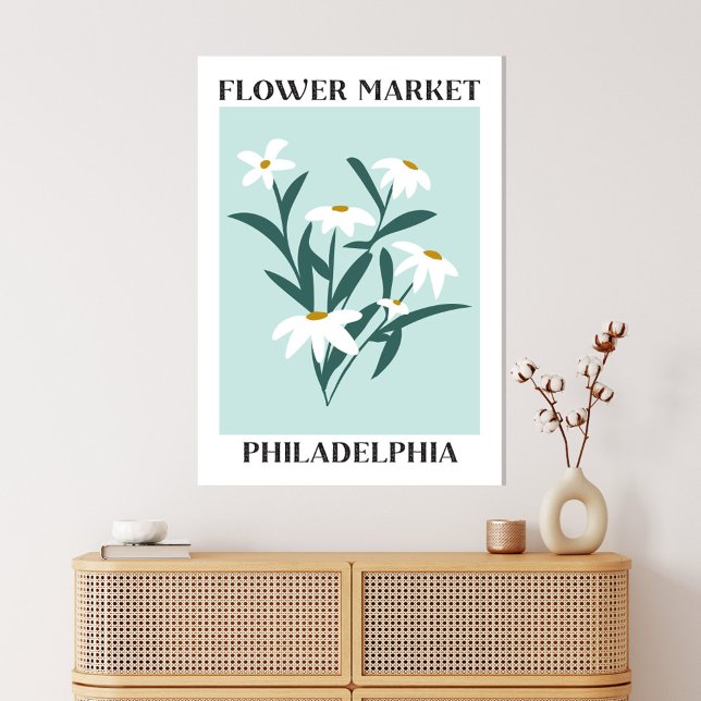 Blume Market Philadelphia White Daisy Floral Leinwanddruck (In situ boho interior)