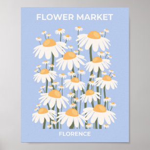 Blume Markt Florenz Pastel Blauer Retro Poster
