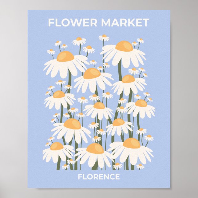 Blume Markt Florenz Pastel Blauer Retro Poster (Vorne)
