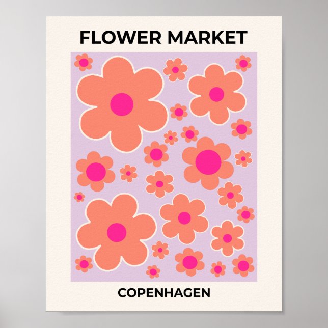 Blume Markt Kopenhagen Retro farbenfrohe Blumen Poster (Vorne)