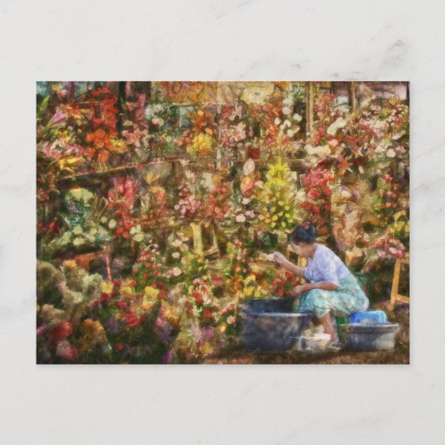 Blume Markt Neu Delhi - Indien Art Postkarte (Vorderseite)