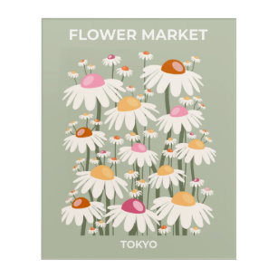 Blume Markt Tokyo Retro Daisis Seite Grün Acryl Wandkunst
