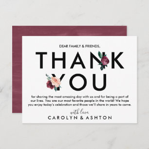 Blume   Maroon Danke Empfang Card Postkarte