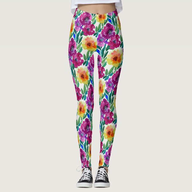 Blume Maroon und Gelb Leggings (Vorderseite)