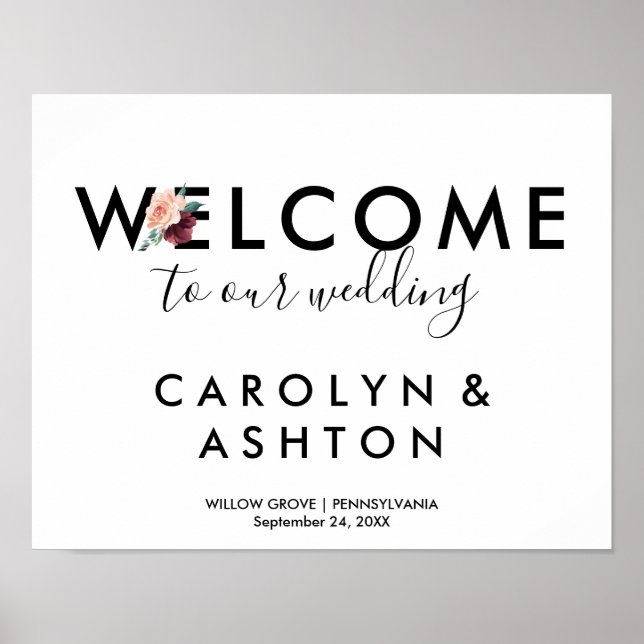 Blume | Maroon Welcome Wedding Poster (Vorne)