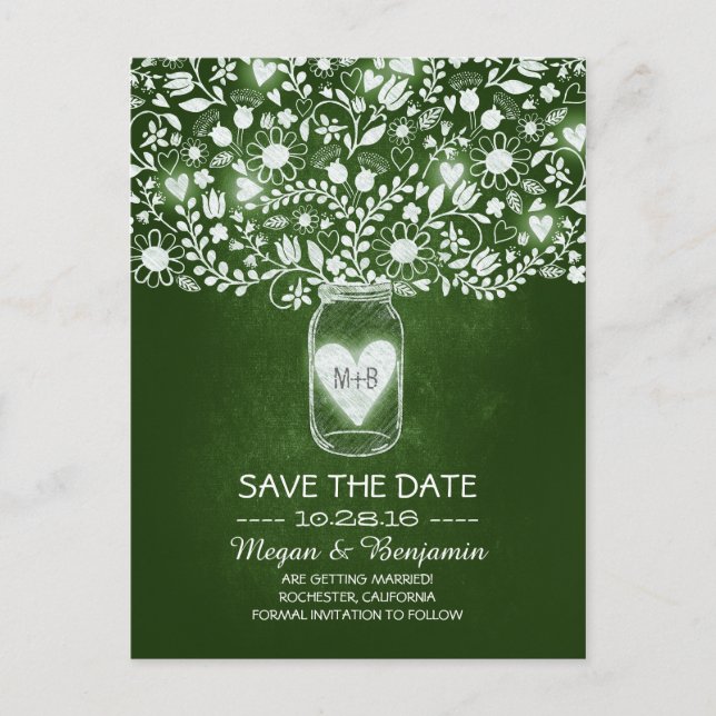 Blume mason jar smarald Save the Date Postkarten (Vorderseite)