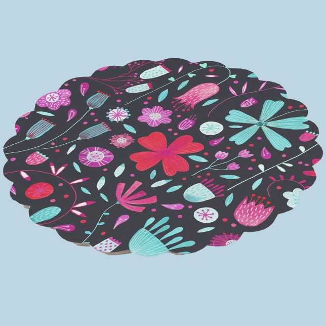 Blume Meadow Watercolor Dunkel Untersetzer (Dark modern floral watercolor paper coaster)