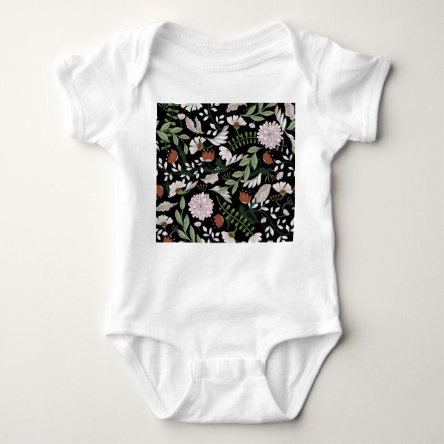 Blume mit antiken Gravierungen handbemalt Baby Strampler (Vorderseite)