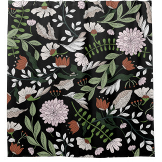 Blume mit antiken Gravierungen handbemalt Duschvorhang