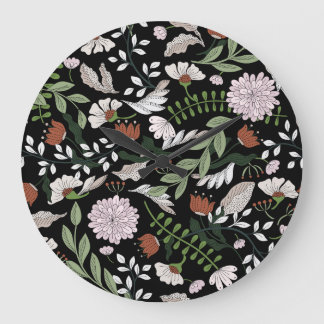 Blume mit antiken Gravierungen handbemalt Große Wanduhr