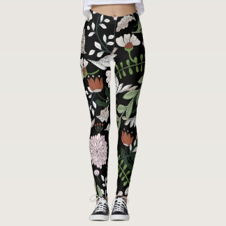 Blume mit antiken Gravierungen handbemalt Leggings
