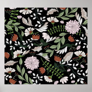 Blume mit antiken Gravierungen handbemalt Poster