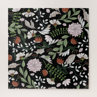 Blume mit antiken Gravierungen handbemalt Puzzle