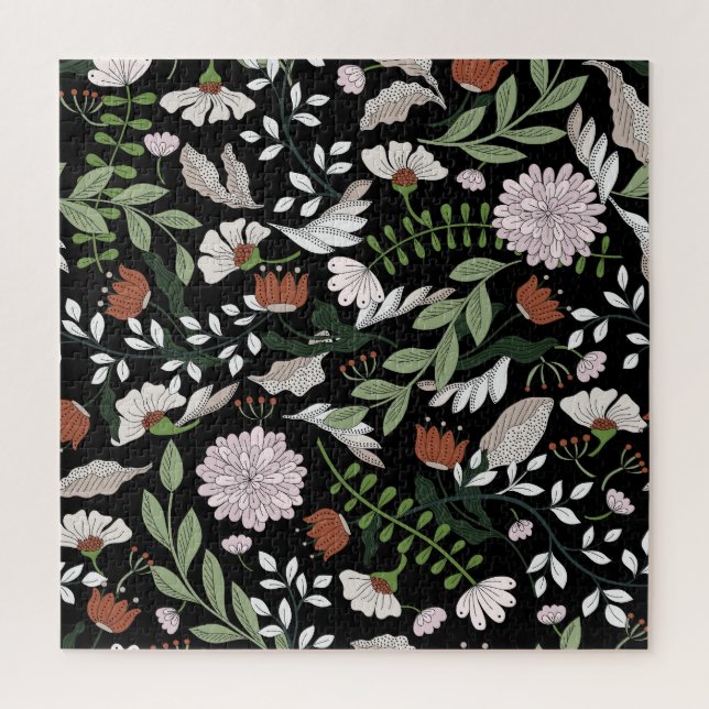 Blume mit antiken Gravierungen handbemalt Puzzle (Vertikal)