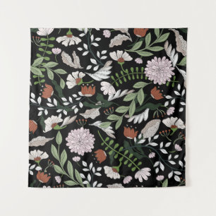 Blume mit antiken Gravierungen handbemalt Wandteppich