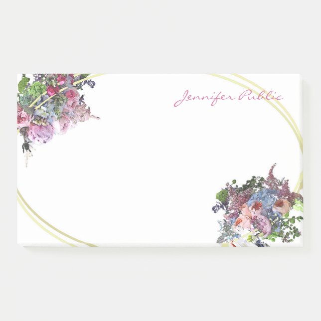 Blume mit Aquarellfarbe Handschrift Gold Rahmen Vo Post-it Klebezettel (Vorderseite)