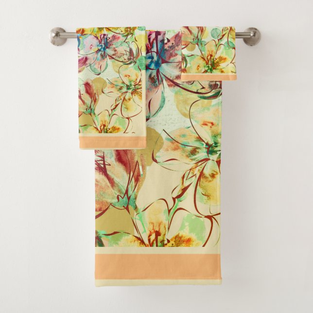 Blume mit Aquarellfarben groß Badhandtuch Set (Insitu)
