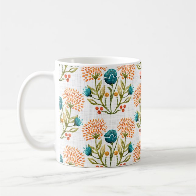 Blume mit Aquarellfarben-Hintergrund. Handgemalt Kaffeetasse (Links)