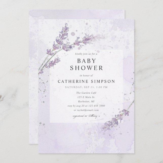 Blume mit Aquarelllevene Babydusche Einladung (Vorne/Hinten)