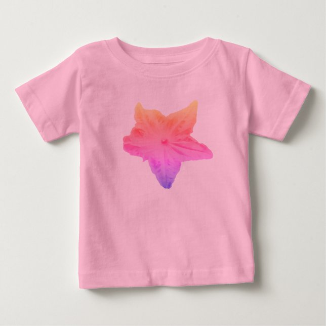 Blume mit ausgeblendetem Regenbogen auf einem rosa Baby T-shirt (Vorderseite)