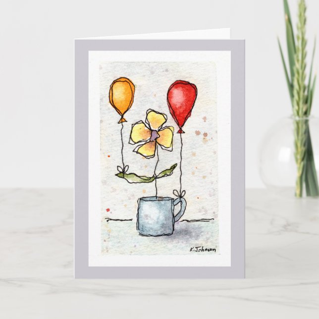 Blume mit Balloons Aquarellkarte Karte (Vorderseite)