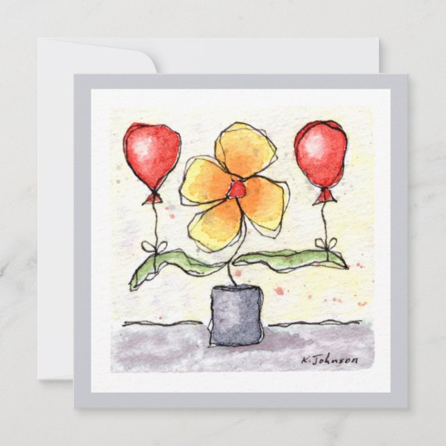 Blume mit Balloons Aquarellkarte Karte (Vorderseite)