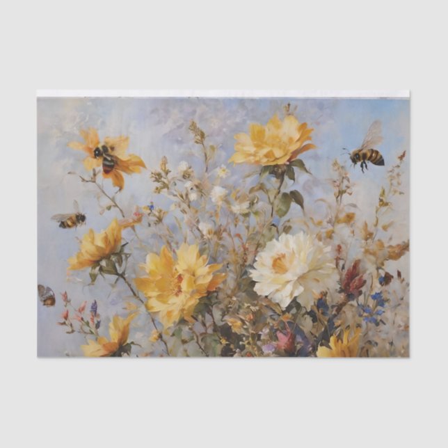 Blume mit Bienen Decoupage Seidenpapier (Vorderseite)