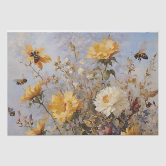 Blume mit Bienen Decoupage Seidenpapier (Vorderseite)