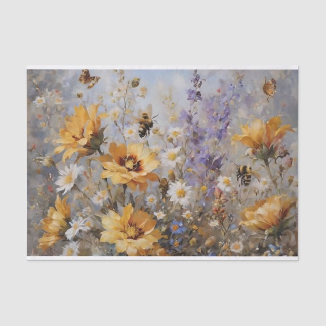 Blume mit Bienen- und Schmetterlingsbekleidung Seidenpapier (Vorderseite)