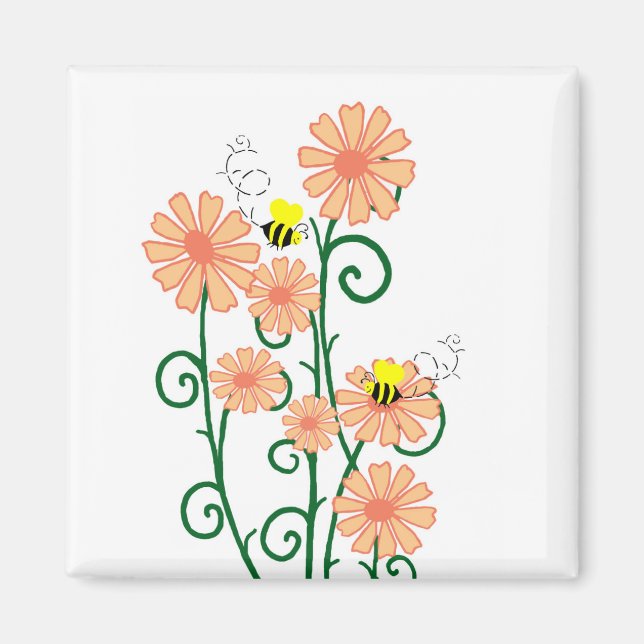 Blume mit Bienenmagnet Magnet (Vorne)