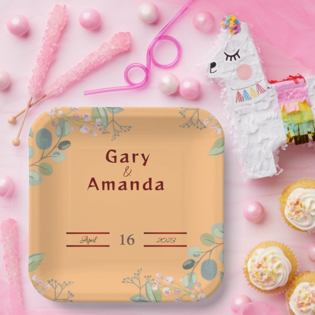 Blume mit Blätter Pappteller (Party)