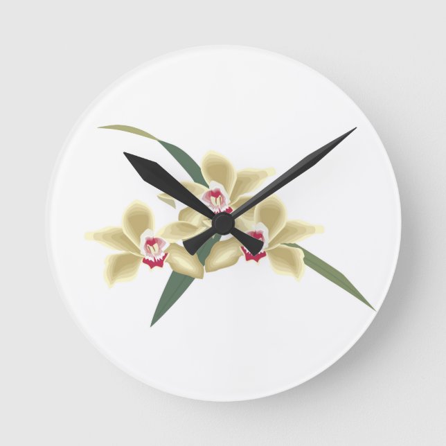 Blume mit Blätter Runde Wanduhr (Vorderseite)