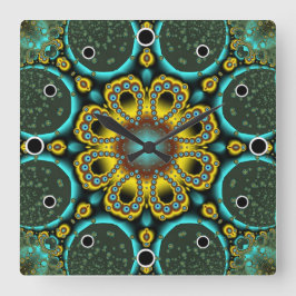 Blume mit blauem Fraktal Quadratische Wanduhr