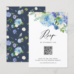 Blume mit blauem Hydrangea, die QR-Code einhalten RSVP Karte
