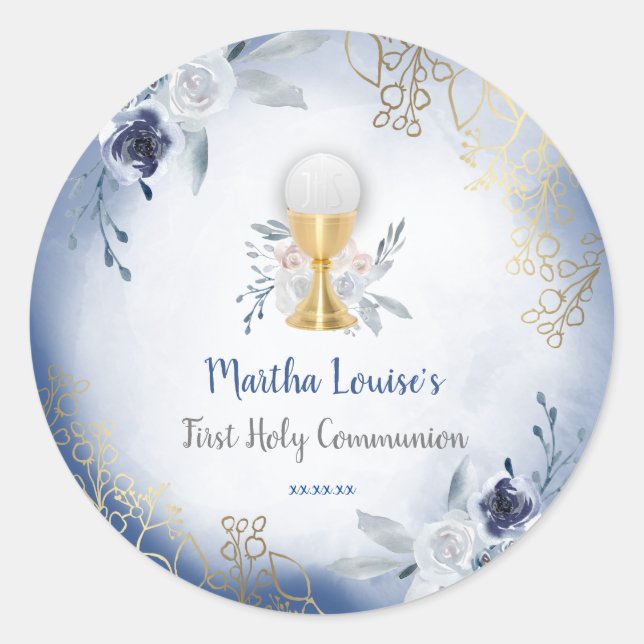 Blume mit blauen Aquarellfarben Runder Aufkleber (Vorderseite)