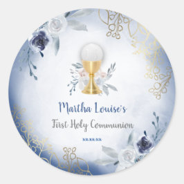 Blume mit blauen Aquarellfarben Runder Aufkleber