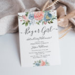 Blume mit blauen und blauen Augen Einladung<br><div class="desc">Blumenbaby Geschlecht offenbaren Party mit schönen blauen und rosa handbemalten Aquarell-Blume einladen.</div>