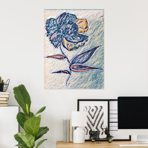 Blume mit blauer Textur Poster