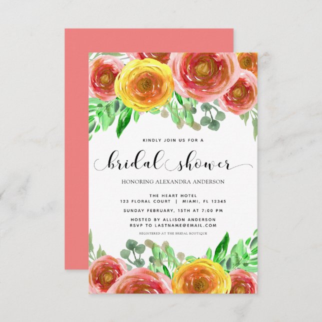 Blume mit Blumenbeeren Grünes Brautparty Einladung (Vorne/Hinten)