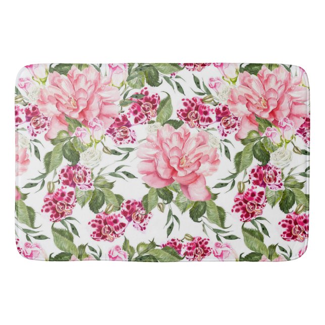 Blume mit Blumenbeeren Rose Badematte (Vorderseite)
