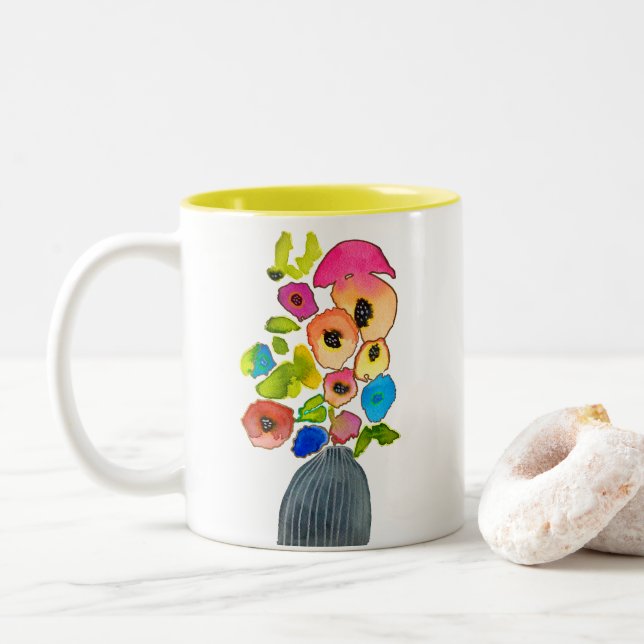 Blume mit Blumenbezug Zweifarbige Tasse (Mit Donut)