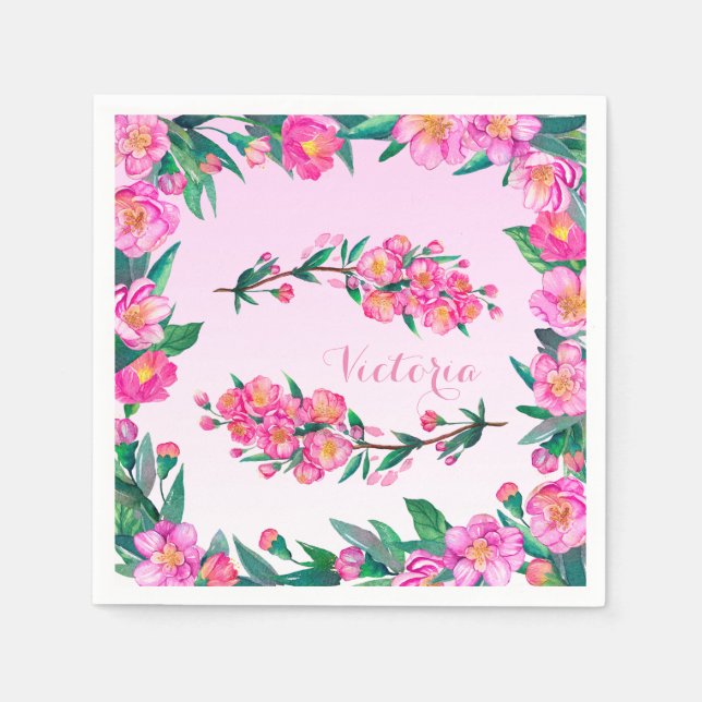 Blume mit Blumenkrebs-Blossom-Zweig-Monogramm Serviette (Vorderseite)
