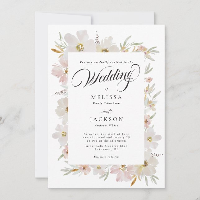 Blume mit Creme und Blush Einladung (Vorderseite)