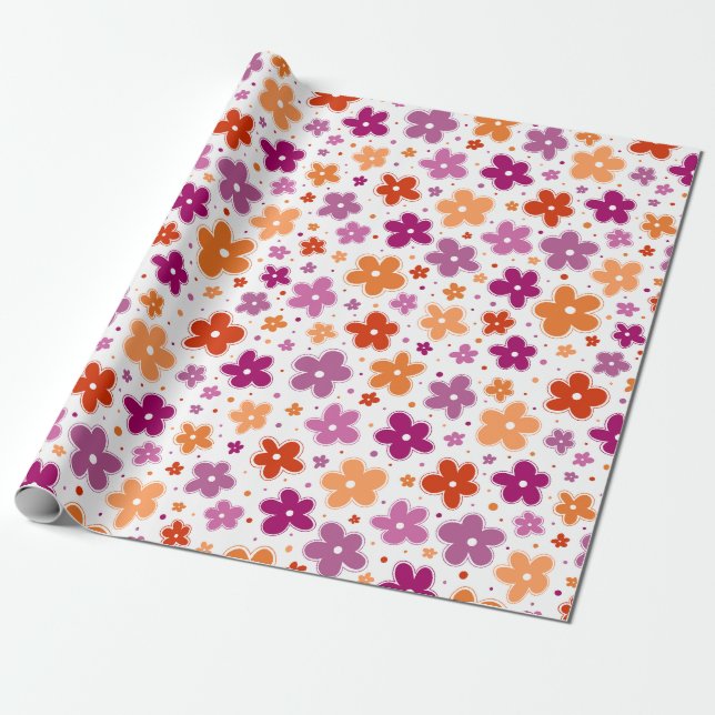 Blume mit dem Lesben-Flag Doodle Pink Red Orange Geschenkpapier (Ungerollt)